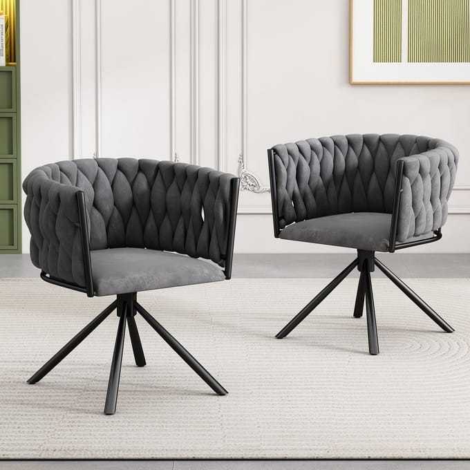 MIVRAY Eetkamerstoel 2 Stuks - 360° Draaibaar En Ergonomisch - Voor Eetkamer En Woonkamer - Fluweel Grijs