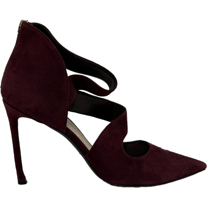 Dior pumps met bandjes en spitse neus in bordeauxrood suède.