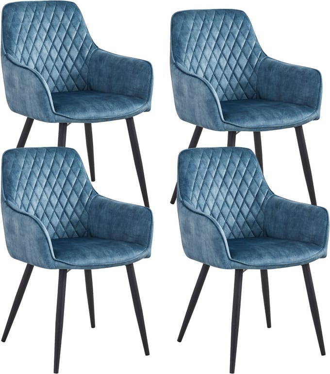 Colenis® - Beverly Eetkamerstoel - Set Van 4 - Petrol - Vintage Velvet - Industrieel