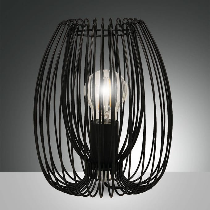 Fabas Luce Camp tafellamp, zwart, draadmand, Ø 20 cm