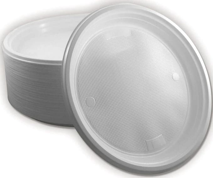 100 x ongedeeld menuborden, herbruikbare plastic borden, Ø 22 cm, plastic serviesset