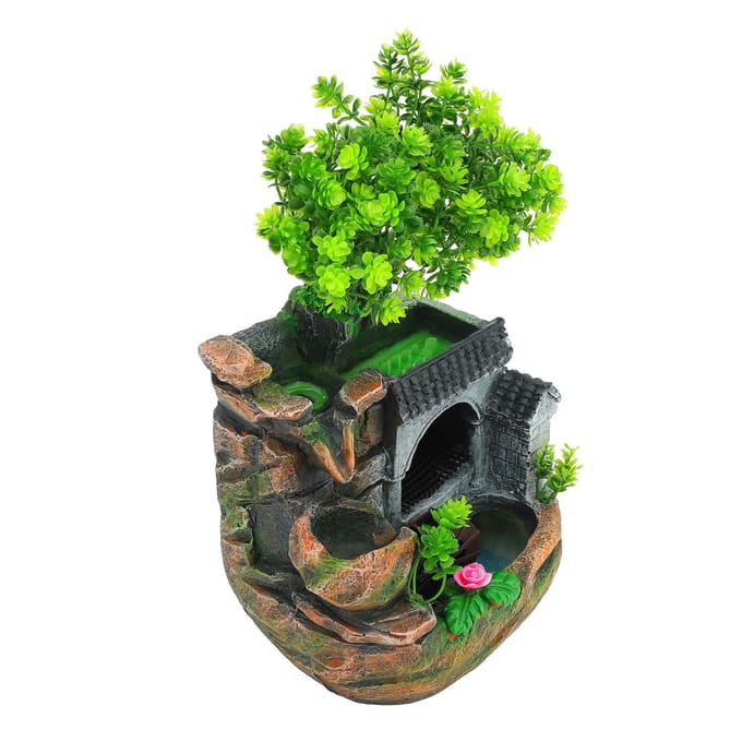 Binnen Waterval Tafelblad Fontein Rotsen Waterplanten Waterrad Tafelblad Fontein Decoratie voor black