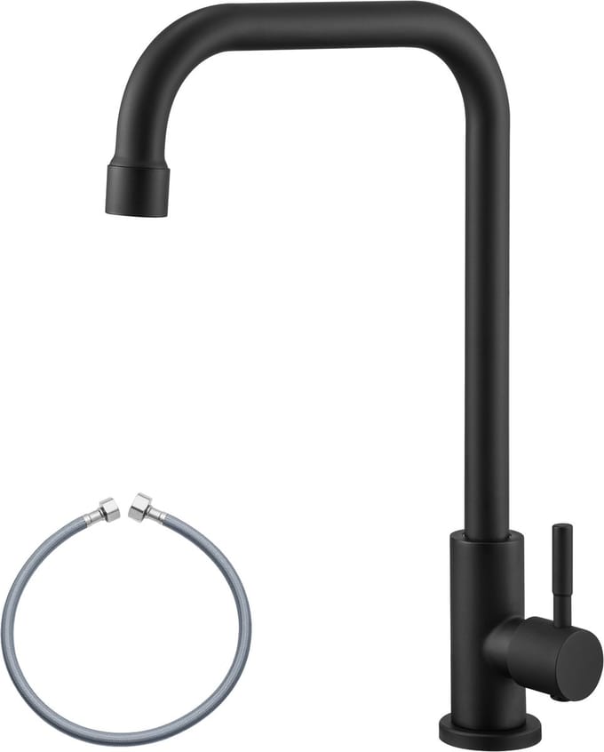 Cecipa MAX Koudwaterkraan Keuken - L-uitloop - Mat Zwart - 360° Draaibare Keukenkraan - RVS 304