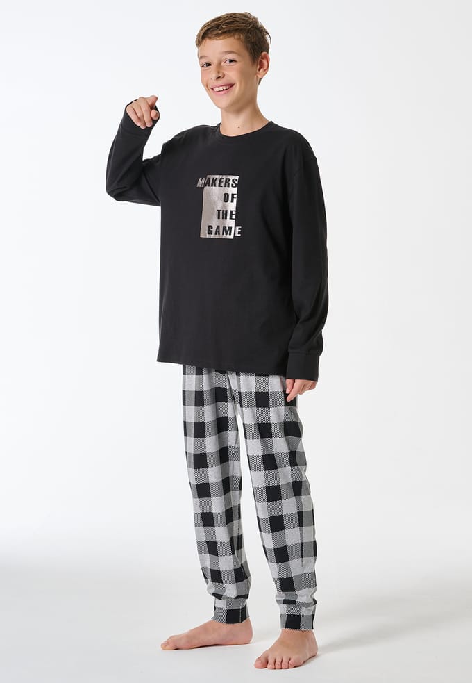Lange pyjama met ruitjesmotief, zwart - Teens Nightwear 152