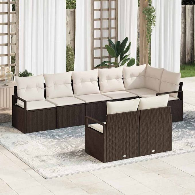 vidaXL - Tuinbank - Set - 8 - st - Bruin - en - wit - poly - rattan