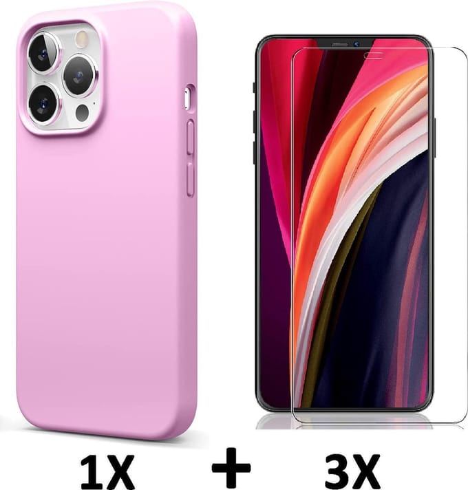 HB Hoesje Geschikt voor Apple iPhone 13 Pro - Roze / 3X Glazen Screenprotector - Siliconen Back Cover