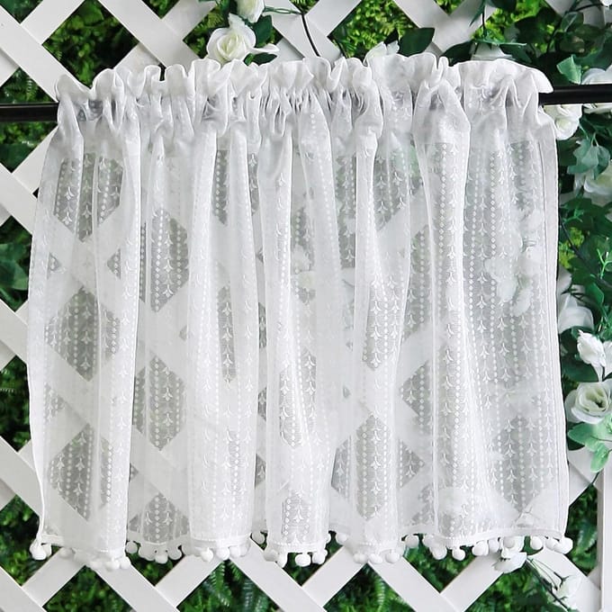 Lace Gordijnen met Bollen - Korte Polyester Gordijnen - 63 x 100 cm