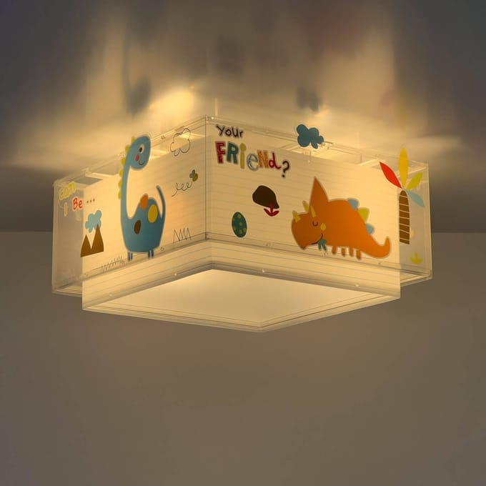 Dalber kinderkamerplafondlamp DINOS, wit/kleurrijk