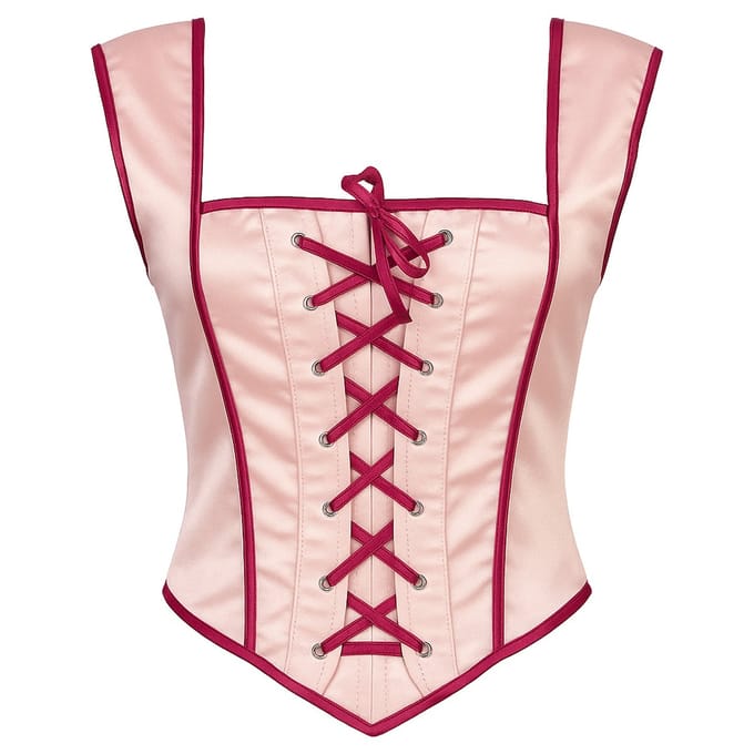 Satijnen Corset Top Lichtroze met Donkerroze Accenten – Vetersluiting – Feest & Verkleed