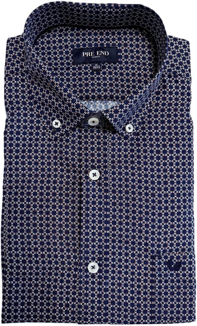 Pre End Overhemd - Lange mouw - Regular fit - Navy - Strijkvrij - Maat M