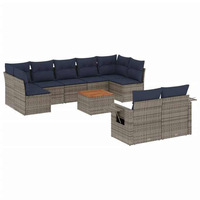 vidaXL - 10-delige - tuinbankset - met - kussens, - grijs - polyrotan