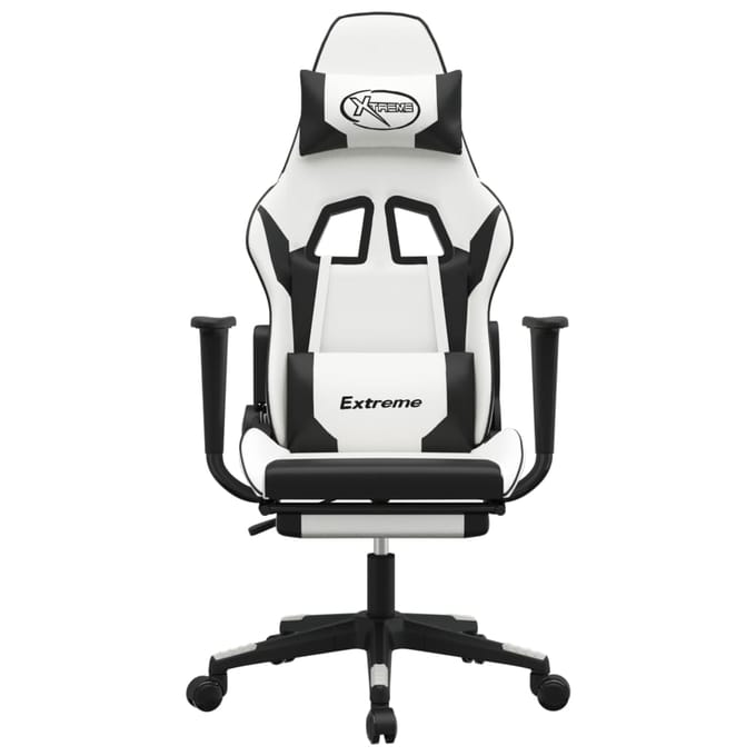vidaXL - Gamestoel - met - voetensteun - kunstleer - wit - en - zwart