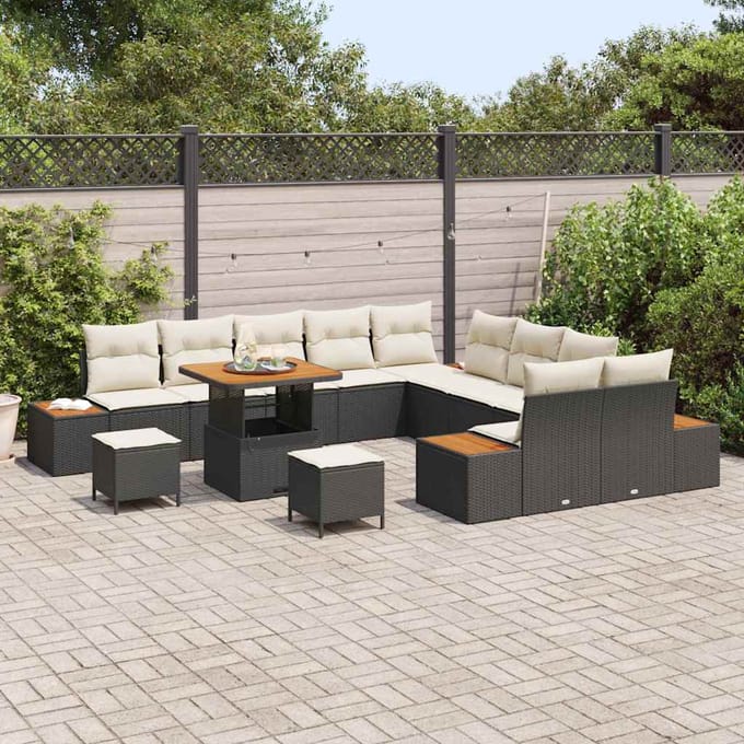 vidaXL - Tuinbank - Set - 13 - st - 12-zits - Zwart - Poly - rattan