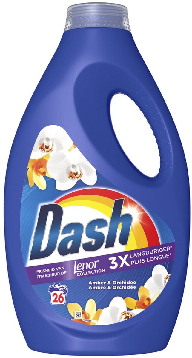 Dash - Lenor Collectie - Vloeibaar Wasmiddel - Witte en Gekleurde Was - Amber & Orchidee - 26 Wasbeurten - 1 stuk
