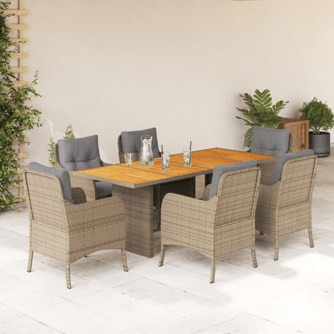 vidaXL - 7-delige - Tuinset - met - kussens - poly - rattan - beige