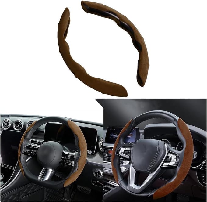 Suède antislip stuurhoes voor auto's - D-vormig - universeel - ademend - koffie .