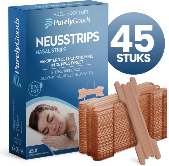 PurelyGoods® Neusstrips 45 Stuks - Anti Snurk - Bruin - One Size