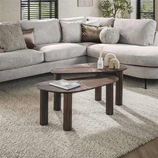 Hoyz Collection - Salontafel Hoekvormig Maya Teak - Teak Rust Brown - Set van 2