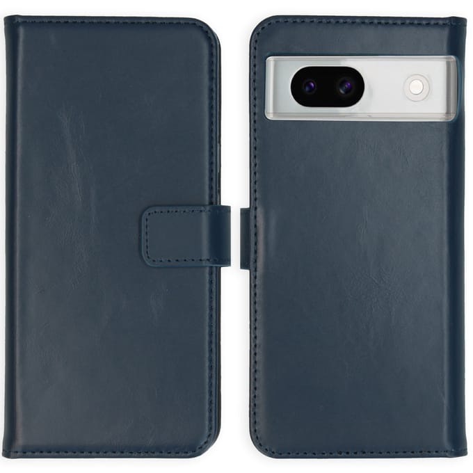 Selencia Hoesje - Geschikt voor Google Pixel 8a - Echt Lederen Bookcase - Blauw