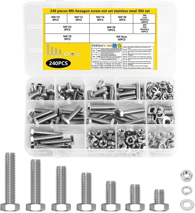Allecto - 240-delig M6 Schroeven Set - Corrosiebestendig