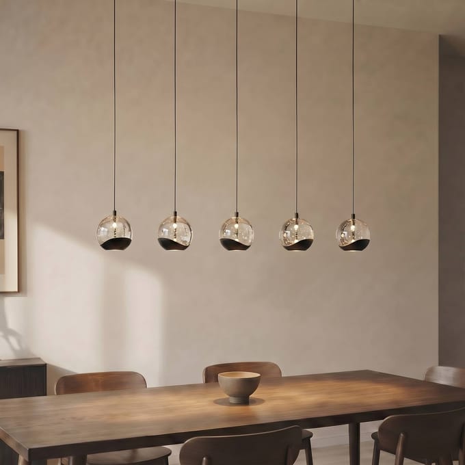 Lucande LED hanglamp Hayley, zwart, 5-lamps, langwerpig
