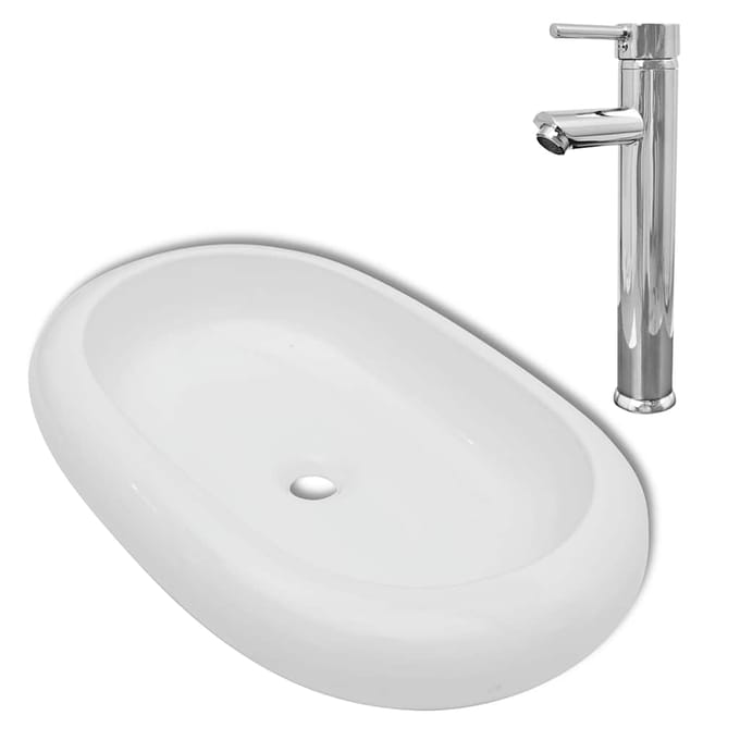 vidaXL - Badkamerwastafel - met - mengkraan - ovaal - keramiek - wit