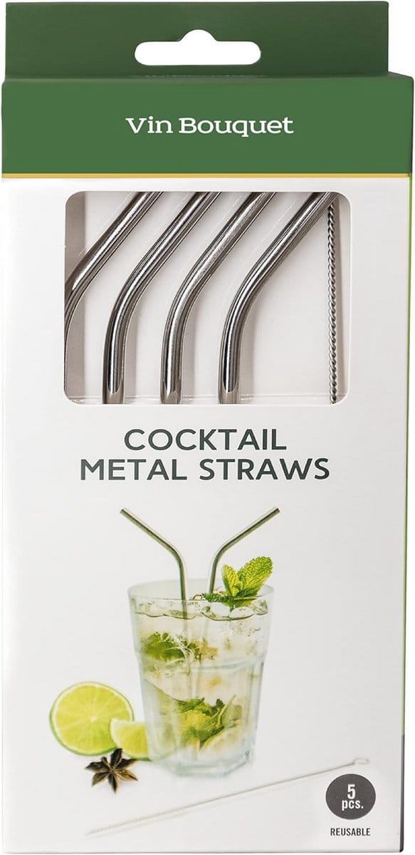 Set van 4 Herbruikbare Stalen Rietjes met Borstel - Milieuvriendelijk Drinkaccessoire