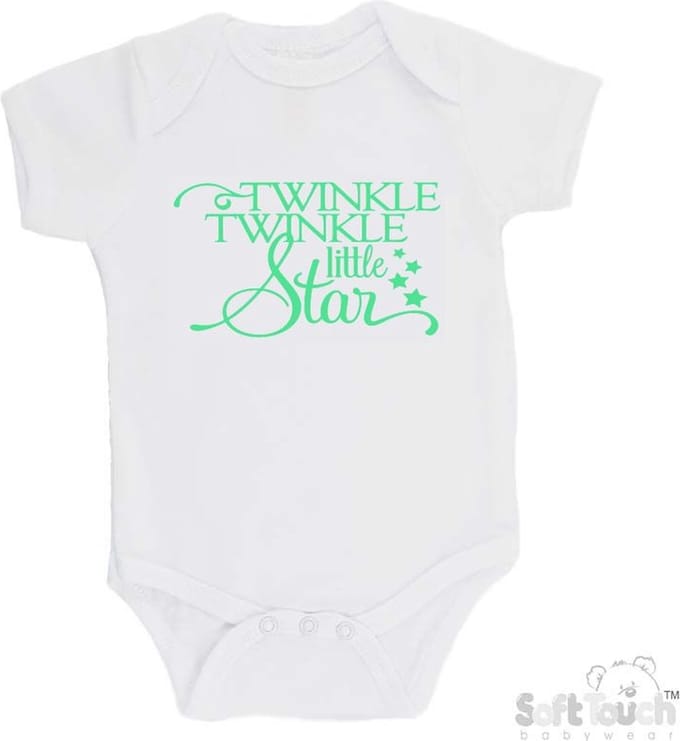 Soft Touch Romper "Twinkle winkle little star" Unisex Katoen Wit/mint Maat 56/62
