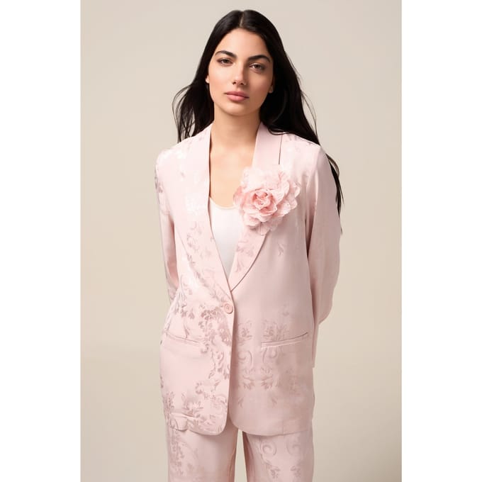 Oltre Jacquard Blazer With Brooch Pink Größe: 48 | Blazer Outlet | Damen | Rosa