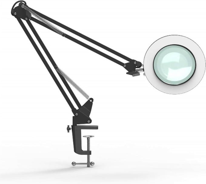 Lighted Magnifying Glass with 10X Magnification - 3 Color Modes - Dimmable Glass Lens - Ideal for Close Work Repair Reading Craft