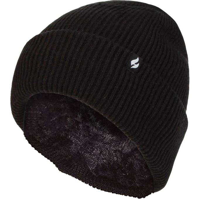 Heat Holders - Gevoerde geribbelde omzethoed voor dames - Zwart