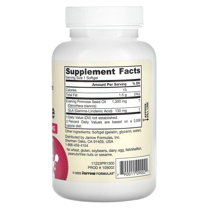 Jarrow Formulas, Onagre, 1 300 mg, 60 gélules molles