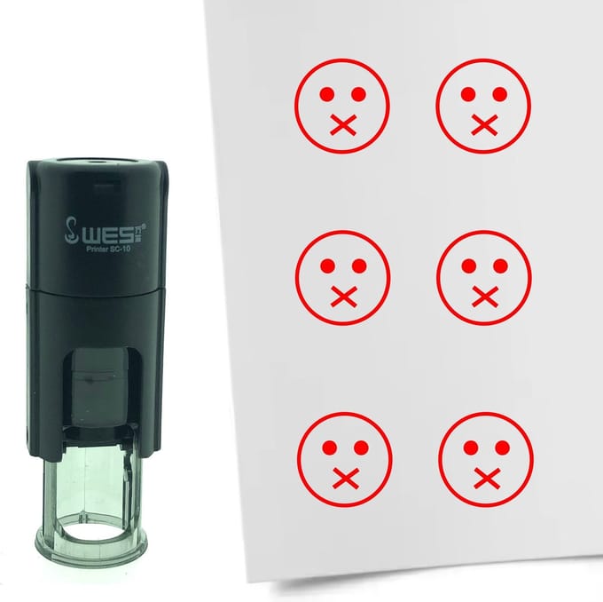 CombiCraft Stempel Smiley Mond Dicht 10mm rond - Rode inkt