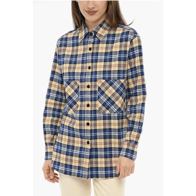 Dubbel borstzakje tartan ruit overhemd in multicolor