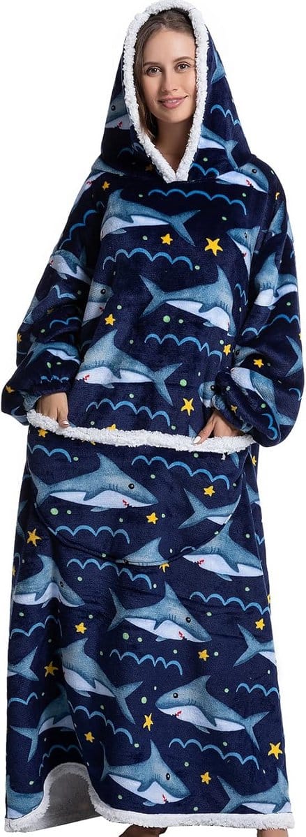 Oversized Hoodie Deken met Grote Zak - Warm en Comfortabel - Eén Maat - Blauw