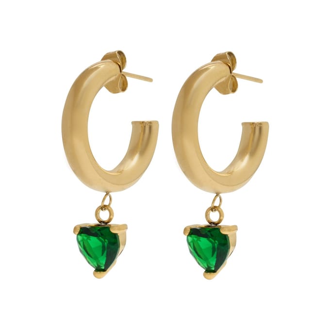 Essenza Green Heart Charm Earrings Gold