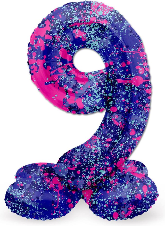 Folat - Staande folieballon Cijfer 9 Paint Splash- 41 cm