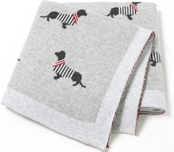 Teckel - Deken - Plaid - Hond - Inbakerdeken - Baby - 100x80cm - Grijs - plaid