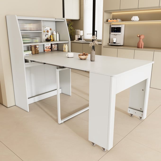 Gutent Eettafel, Telescopisch in één richting, met opbergruimte, Wit