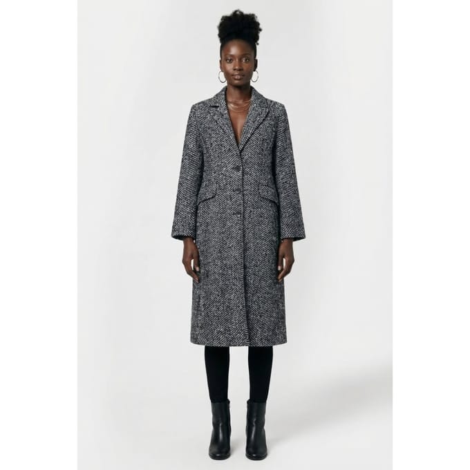 French Connection Herringbone Coat W Black/white Taglia: M | Cappotti monopetto Outlet | Donna | Nero