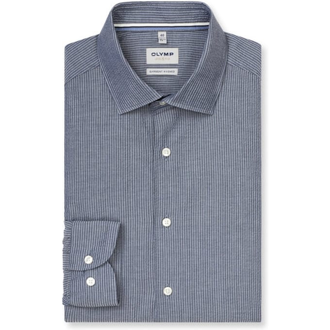 OLYMP Level Five garment washed Overhemd, Body Fit, Kent, Marineblauw