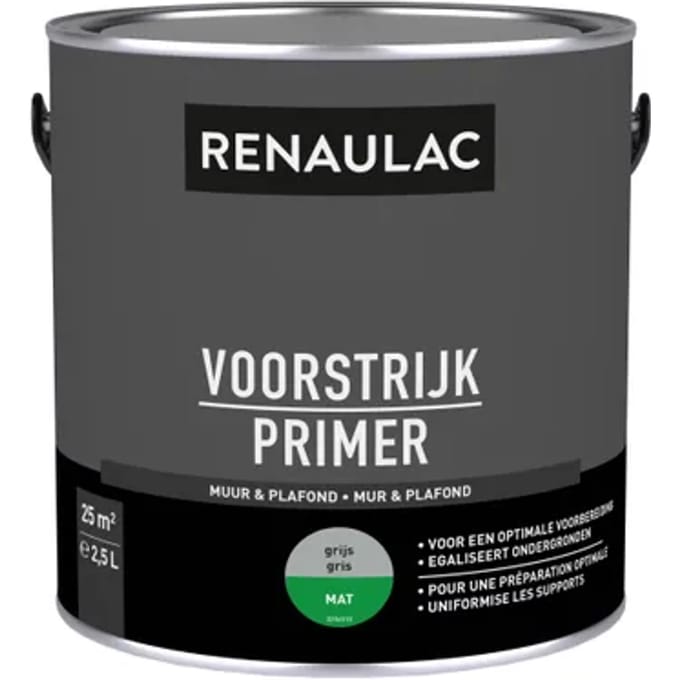 Renaulac Primer - Muur En Plafond - Mat Grijs - 2,5l