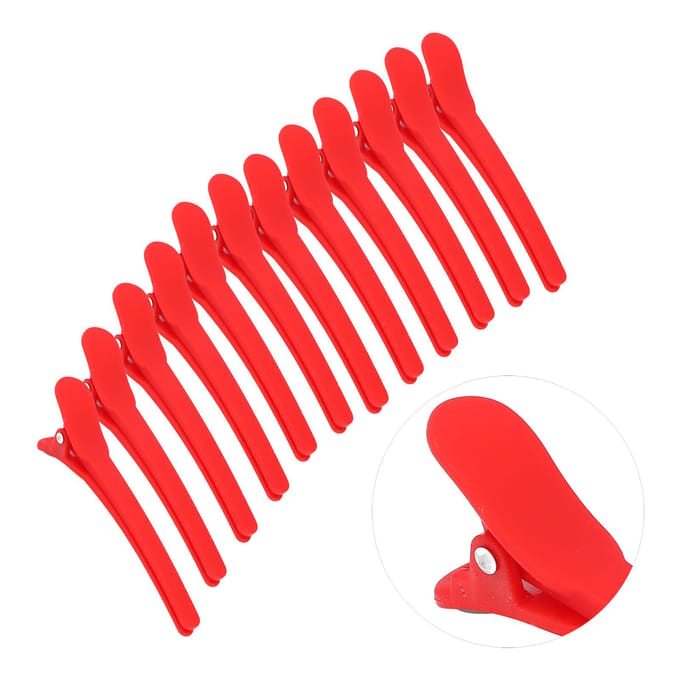 12 Stuks Antislip Haarstyling Clips Plastic Duckbill Haarklem Kapper Haarspelden Rood red