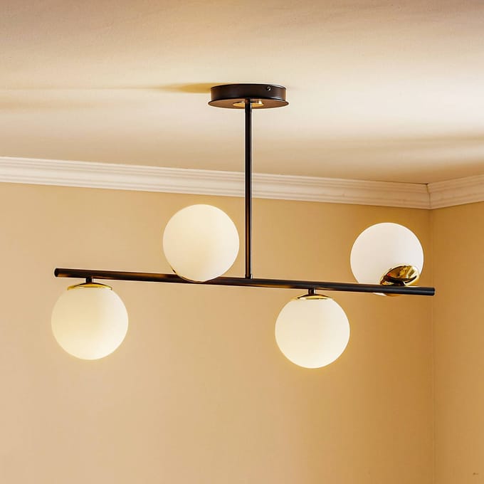 EMIBIG LIGHTING Plafondlamp Kiba, zwart/goud, 4-lamps