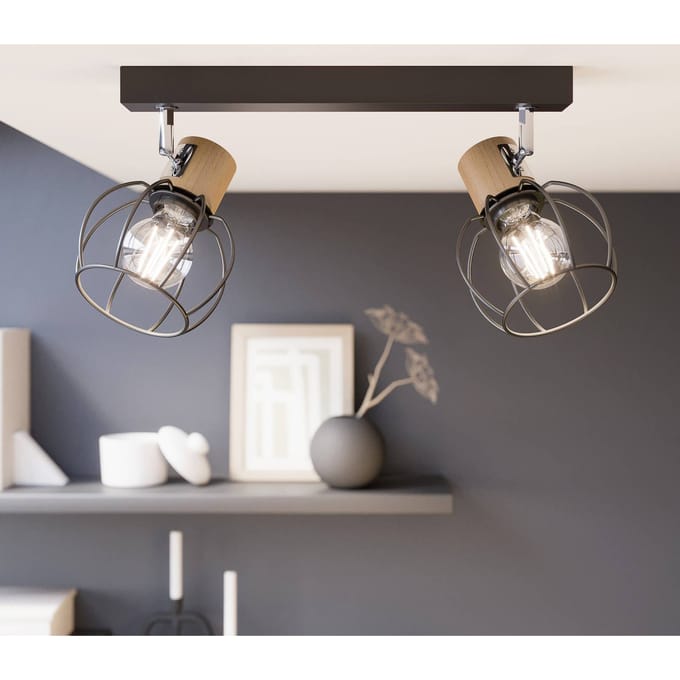 Envostar Fence plafondlamp van metaal/hout, 2-lamps