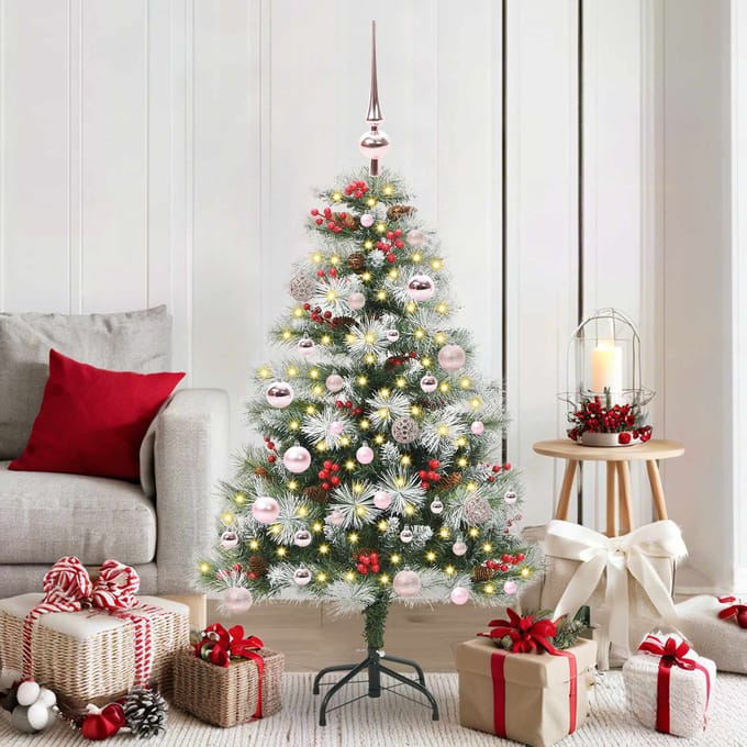 vidaXL - Kunstkerstboom - Groen - en - wit - 150 - cm - PVC - en - Metaal - en - Plastic