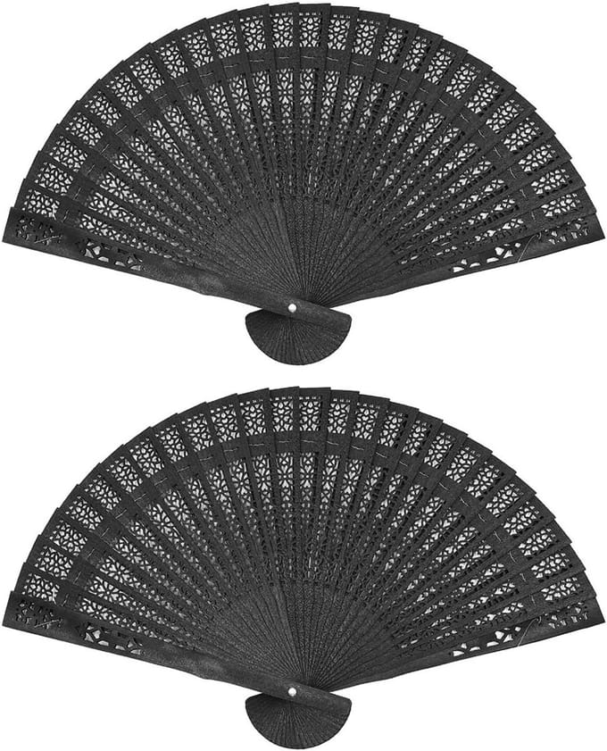 Vouwbare Handventilator van Bamboe voor Rave, Dans en Bruiloften - 2 Stuks, Zwart, Handheld en Elegante Accessoire
