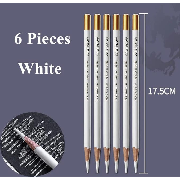 6 Stuks Professionele Schets Houtskoolpotlood Zwart/Wit 4mm Stift Hoge Glans Teken Schetspotlood voor Kunstbenodigdheden SOFT white