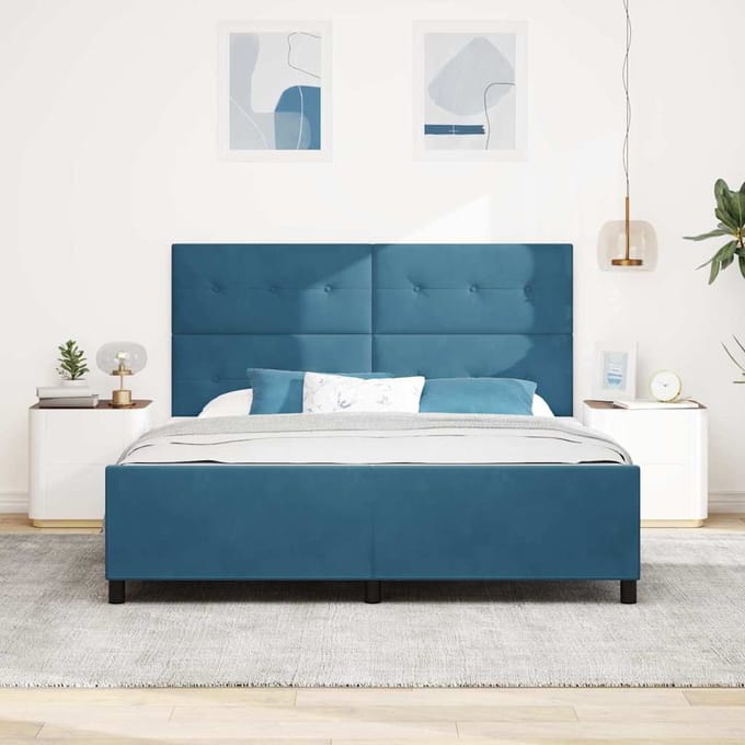 vidaXL - Boxspring - bed - met - hoofdeinde - Donkerblauw - 180 - x - 200 - cm - Fluweel