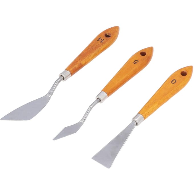 Spatule Peinture Acrylique Huile Formée Inoxydable Suspendable Manche Hêtre Spatule Palette orange